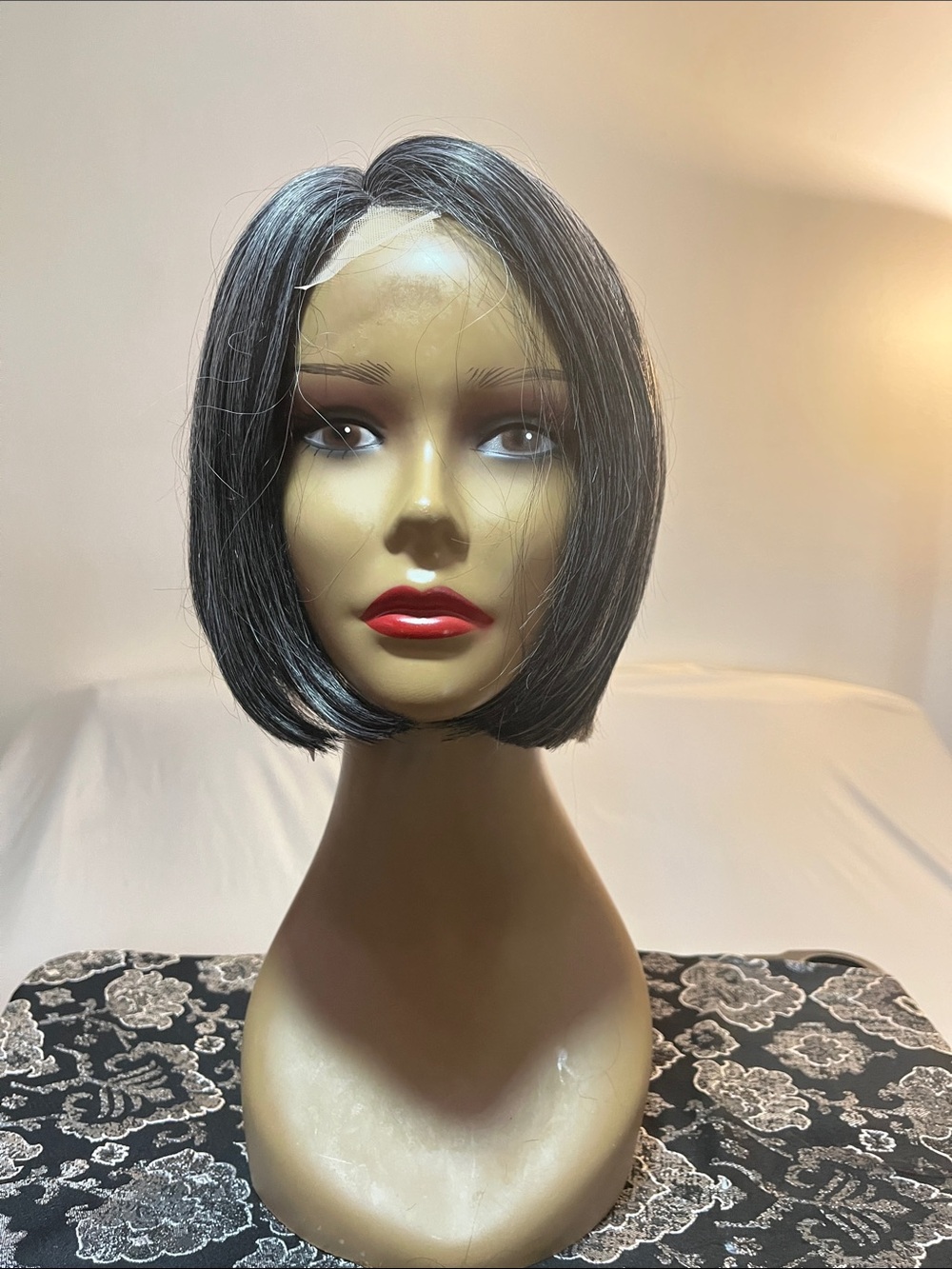 Classic Short Bob Wig in Black with Subtle Gray Highlights